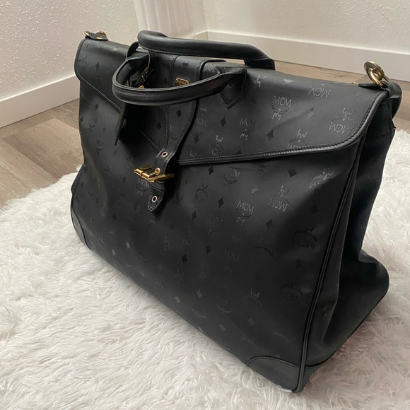 Vintage MCM Viestos Logo Print Black Overnight Bag Large XL - Picture 2 of 16